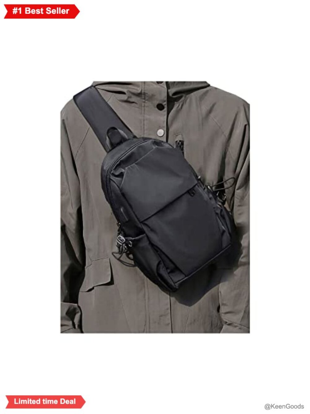 Small Nylon Sling Crossbody Backpack One Strap USB Charging Port Hiking Daypack
